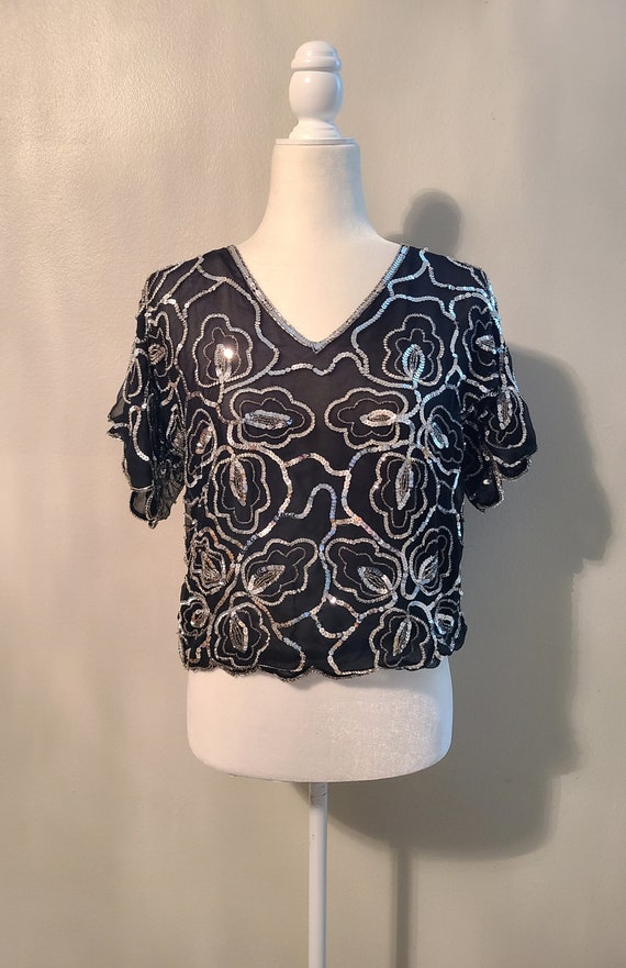 Black sequin silk top - image 1