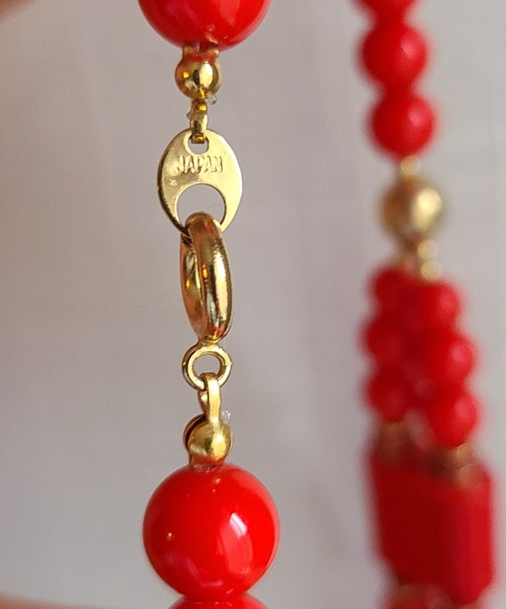 Vintage red and gold beaded Japanese necklace - image 4