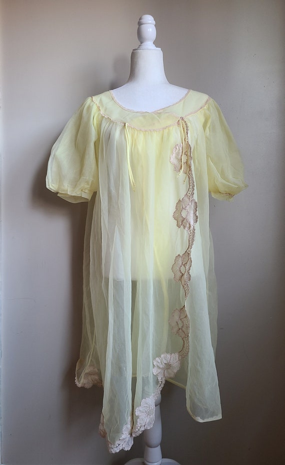 EYE-FUL by the FLAUMS, Vintage 1950s nightgown robe set, 1950s peignoir set, sheer periwinkle blue night dress and dressing gown