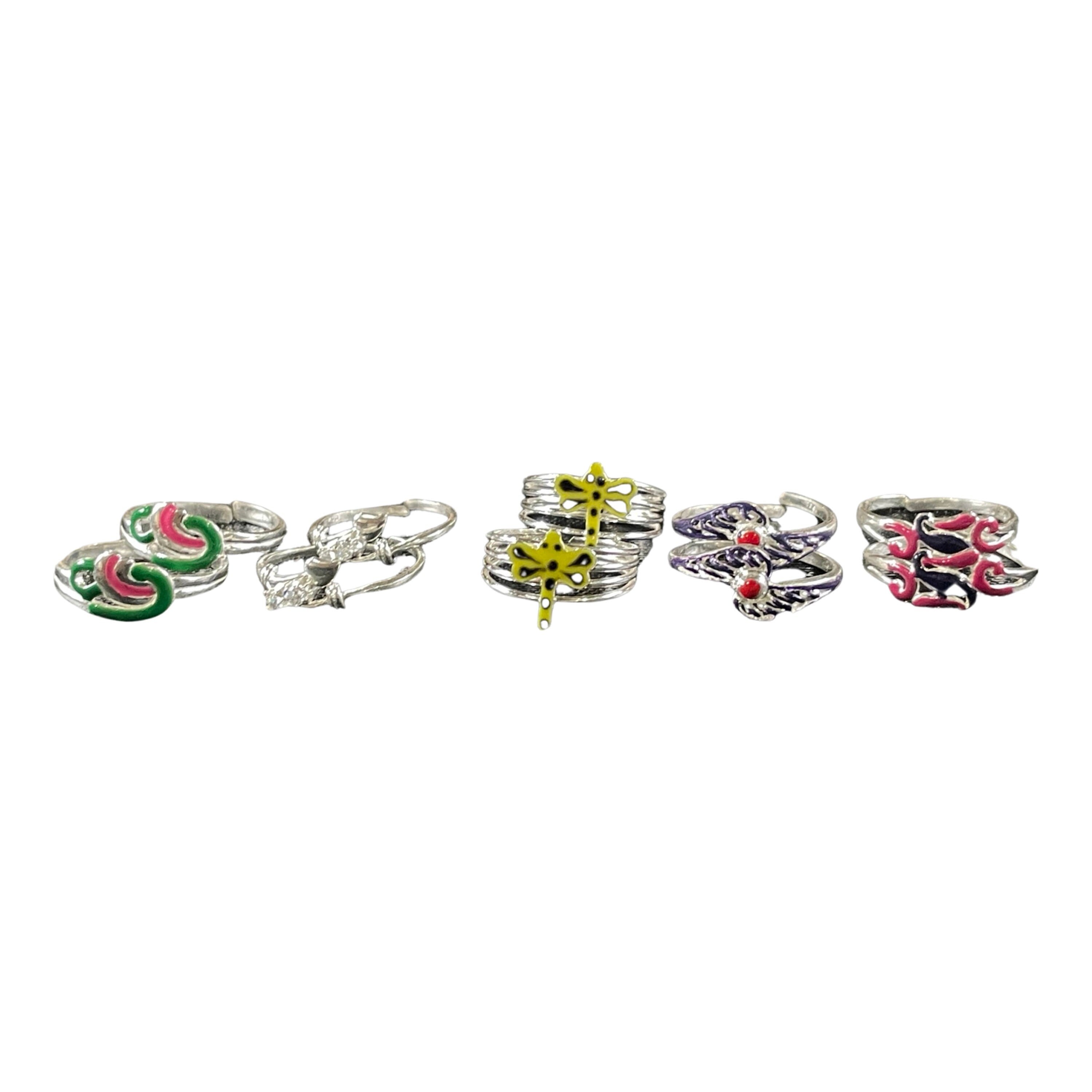 925 Sterling Silver Toe-rings set of Five Pairs Set 06 