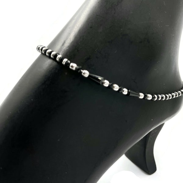 Black Bead Anklet Etsy