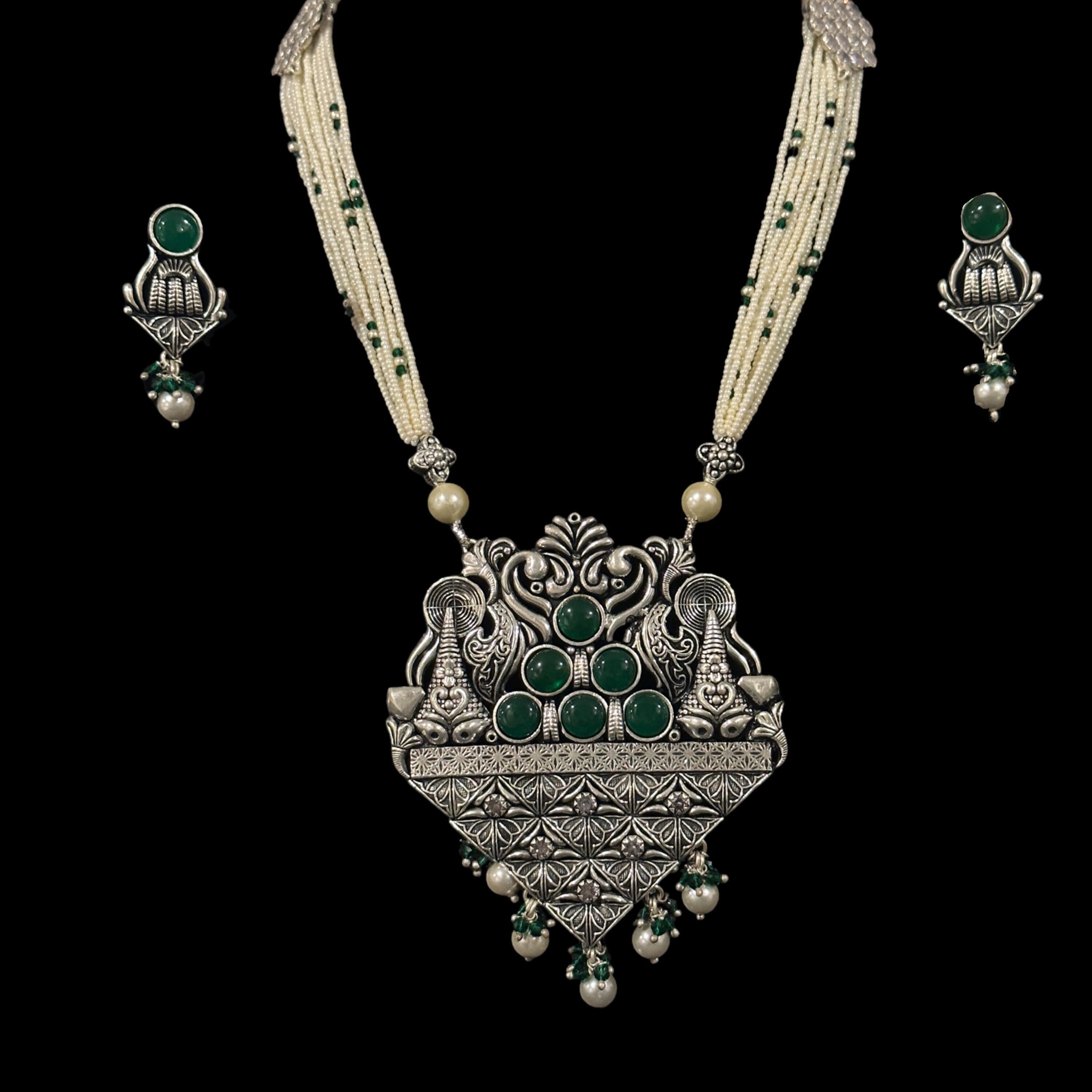 925 Sterling Silver Designer Long Necklace Set - Design#29 925 Sterling Silver Designer Long Necklace Set - Design#29