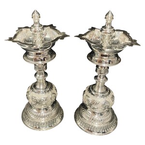 925 Sterling SilverFive Star / Kerala Samai (Diya) Set / Kuthu Vilakku Pair