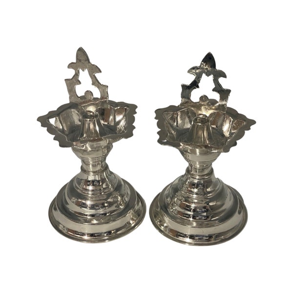 925 Sterling Silver Hallmarked Trishul Diya / Kuthu Vilakku Pair