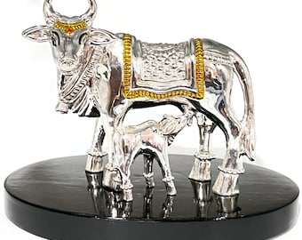 999 Pure Silver BIG Kamdhenu Cow Statue / Idol / Murti (Figurine #07)