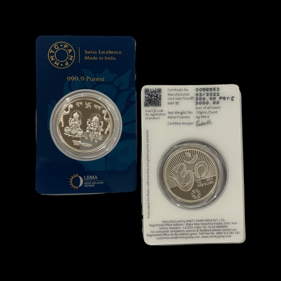 999 Pure Silver Ganesha Lakshmi MMTC Certified 10 Gram Sealed Coin 