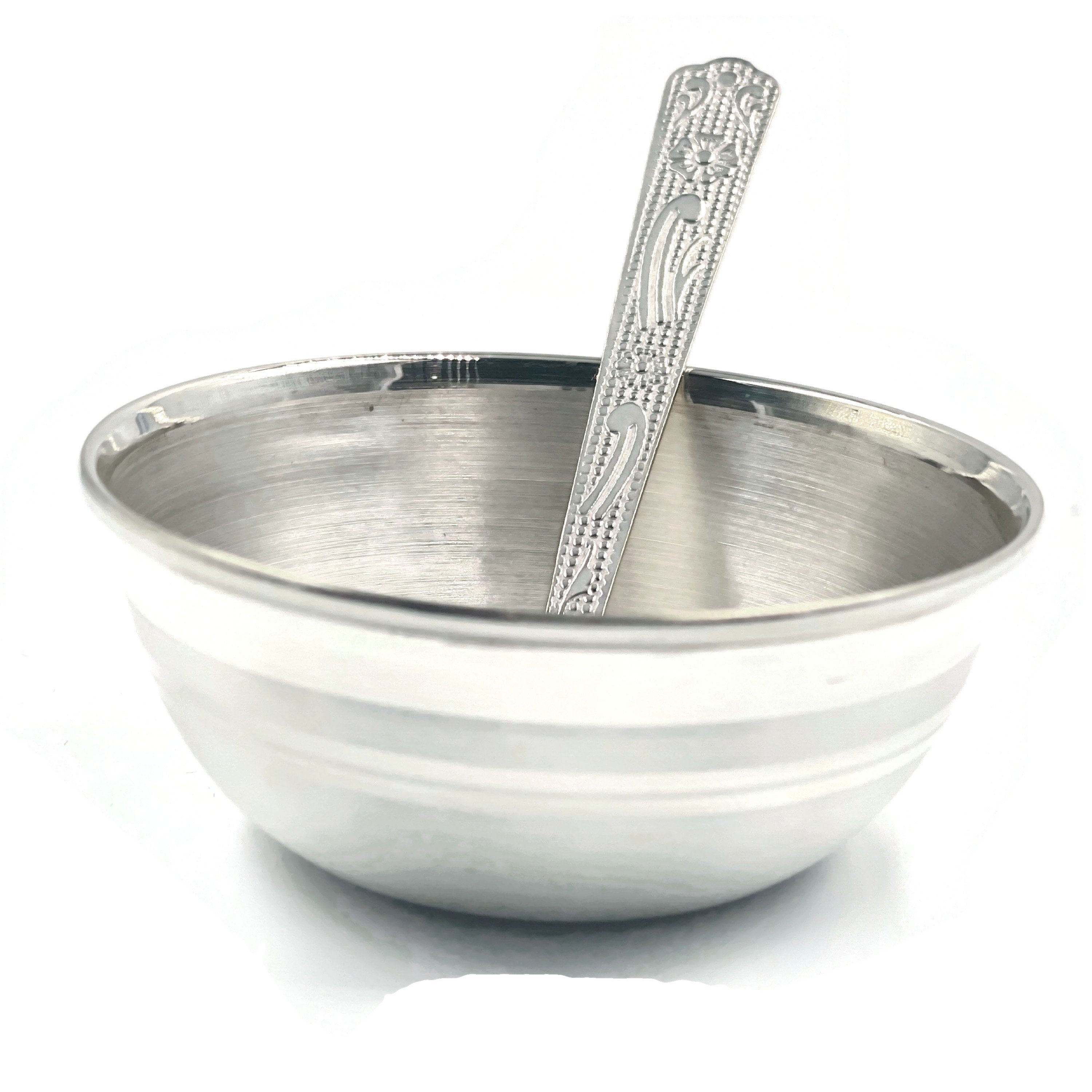 2.5 inch Bowl & Spoon for Kids 2.5-inch Set#03 999 Pure Silver 2.5 Inch Glass 