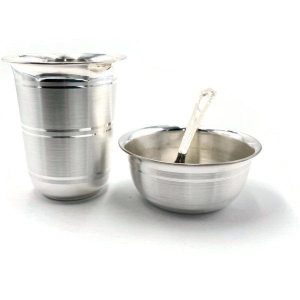 999 Pure Silver 3.0 inch Glass, 3.0 Bowl & Spoon for Kids - 3.0-inch Set#03