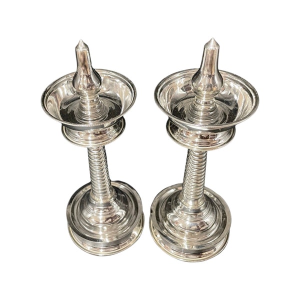 925 Sterling Silver Hallmarked Spring / Kerala Samai (Diya) Set / Kuthu Vilakku Pair