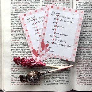 Tarjeta de San Valentín imprimible con el lema Juan 3:16, San Valentín cristiano, tarjetas de San Valentín para el aula