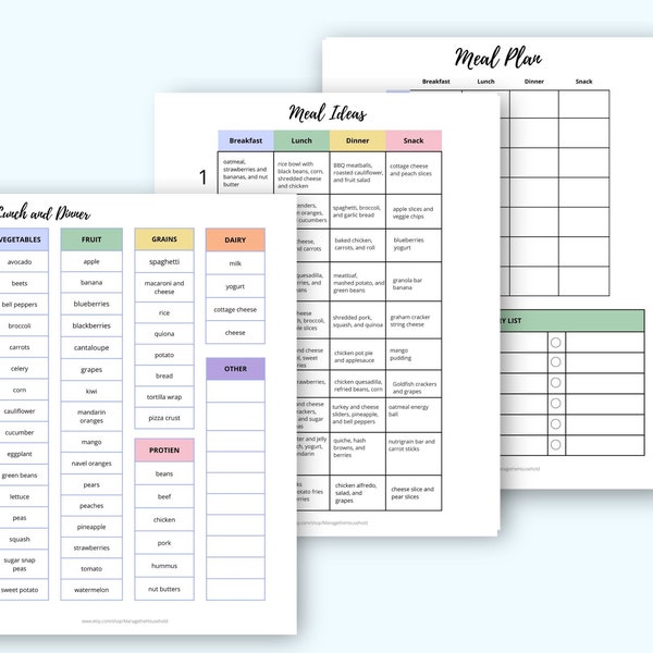 Toddler Meal Planner | Lists of Food Ideas for Breakfast, Lunch, Dinner, and Snacks