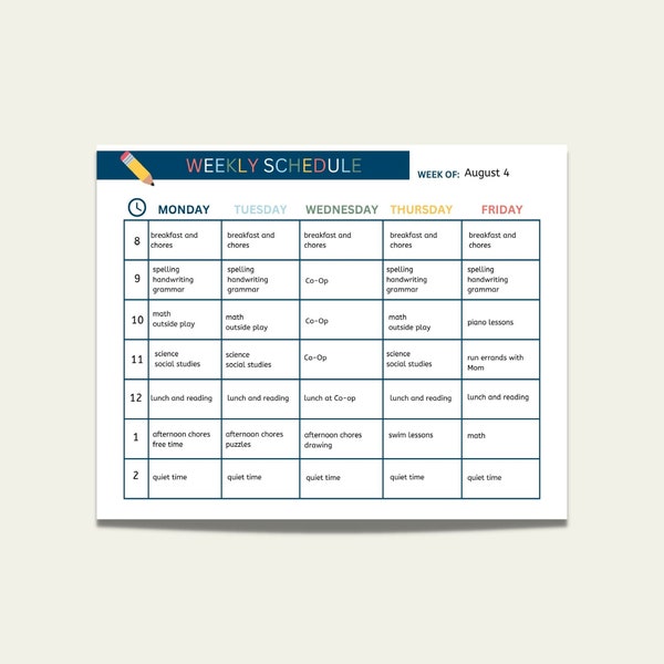 Homeschool Schedule Template Homeschool Schedule Printable Weekly Schedule Template Homeschool Mom Homeschool Resource