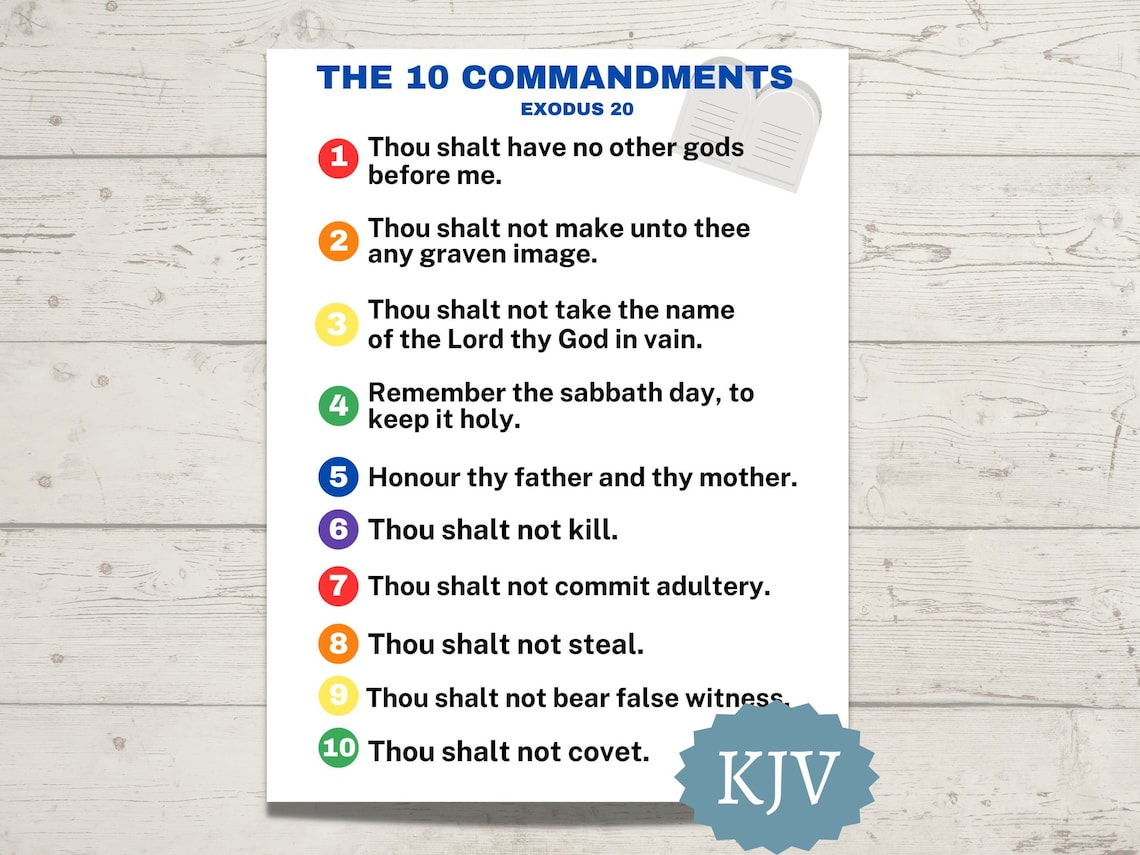 The 10 Commandments Printable KJV Sunday School Poster of the 10