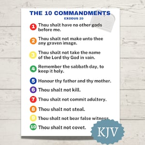 The 10 Commandments Printable KJV Sunday School Poster of the 10 Commandments List of the 10 Commandments for Kids