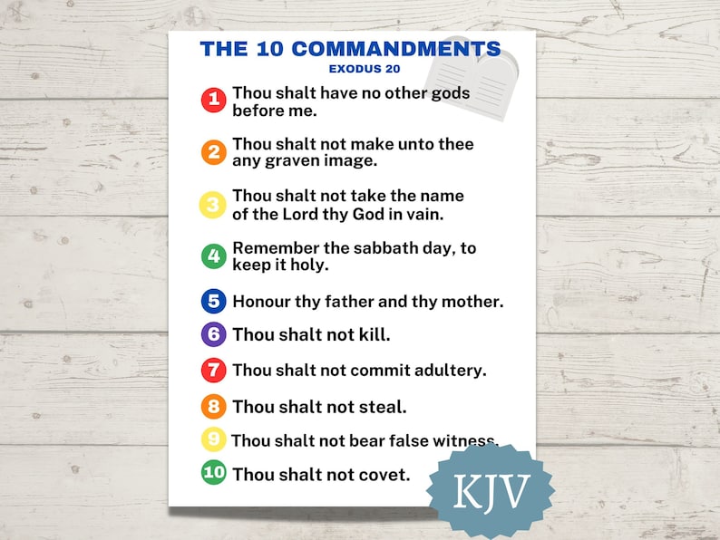The 10 Commandments Printable KJV Sunday School Poster of the 10