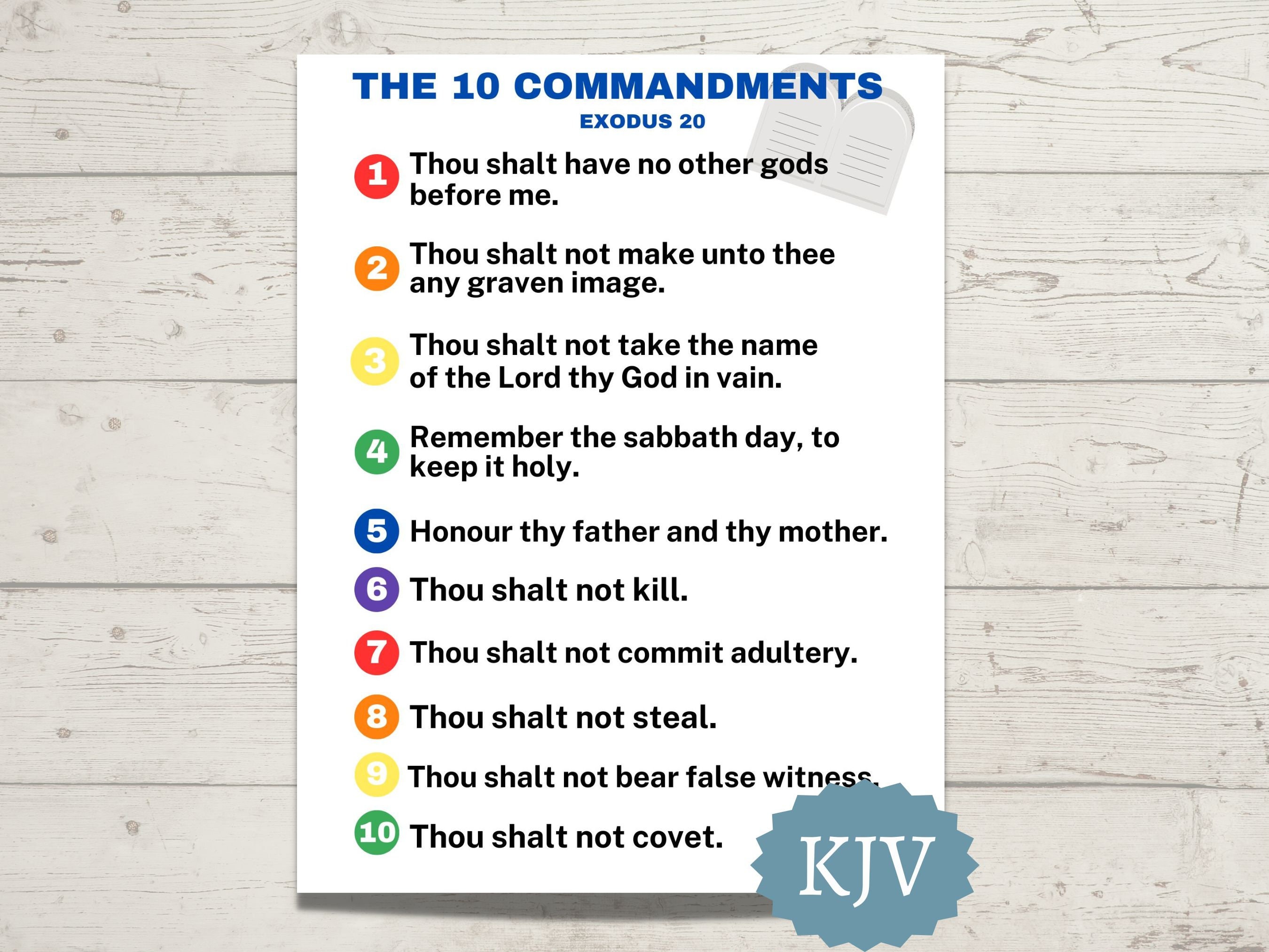 The 10 Commandments Printable KJV Sunday School Poster of the 10