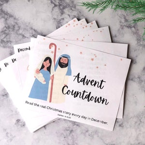 Versículos bíblicos do Advento Cartões imprimíveis do calendário do Advento e do Natal História bíblica para crianças Contagem regressiva para o Natal Atividade do Advento de Natal