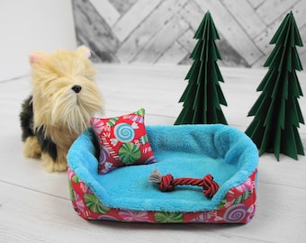 Sweet Holiday Doll Taille Pet Bed, 18 pouces poupée pour animaux de compagnie, impression de bonbons de Noël, lit de poupée pour chien