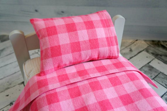 Pink Buffalo Plaid Flannel Sheet Set For Dolls 18 Doll
