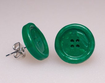 Polymer clay button earrings - Green