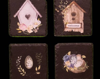 Slate coasters - Birdhouses