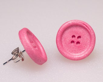 Polymer clay button earrings - Pink