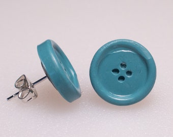 Polymer clay button earrings - Tranquility Blue