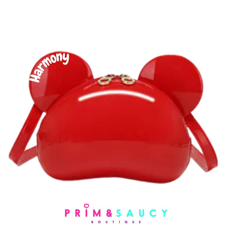 Bolsos de mano personalizados con orejas de ratón / Bolsos para niñas, monederos, bandoleras, Princesa Tiana, personalizados en rojo, negro, plateado / inspirados en Ariel de Disney imagen 3