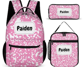 Personalized Pink Composition Book Backpack Set: Lunchbox & Pencil Case