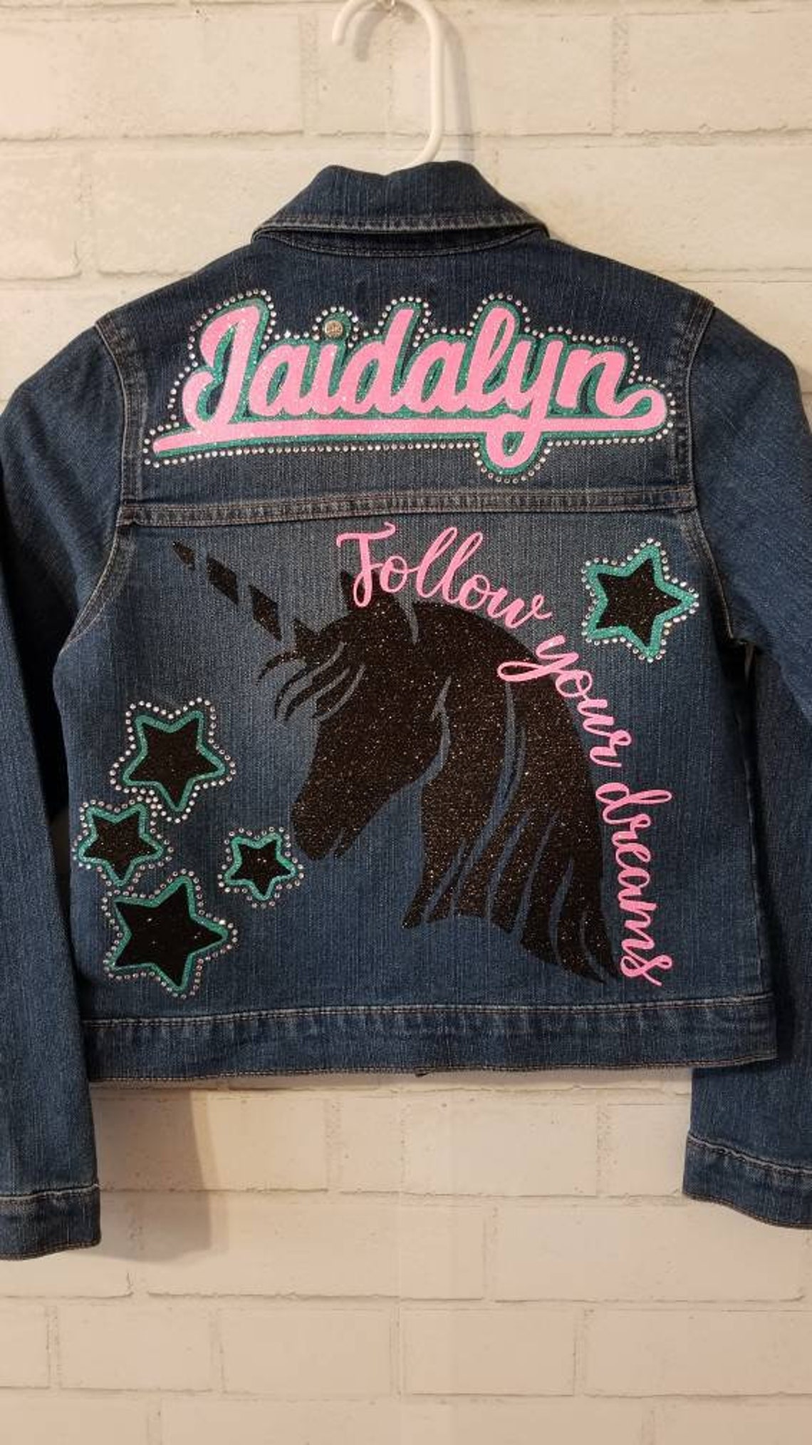 Embroidered Unicorn Ruffle Jean Jacket
