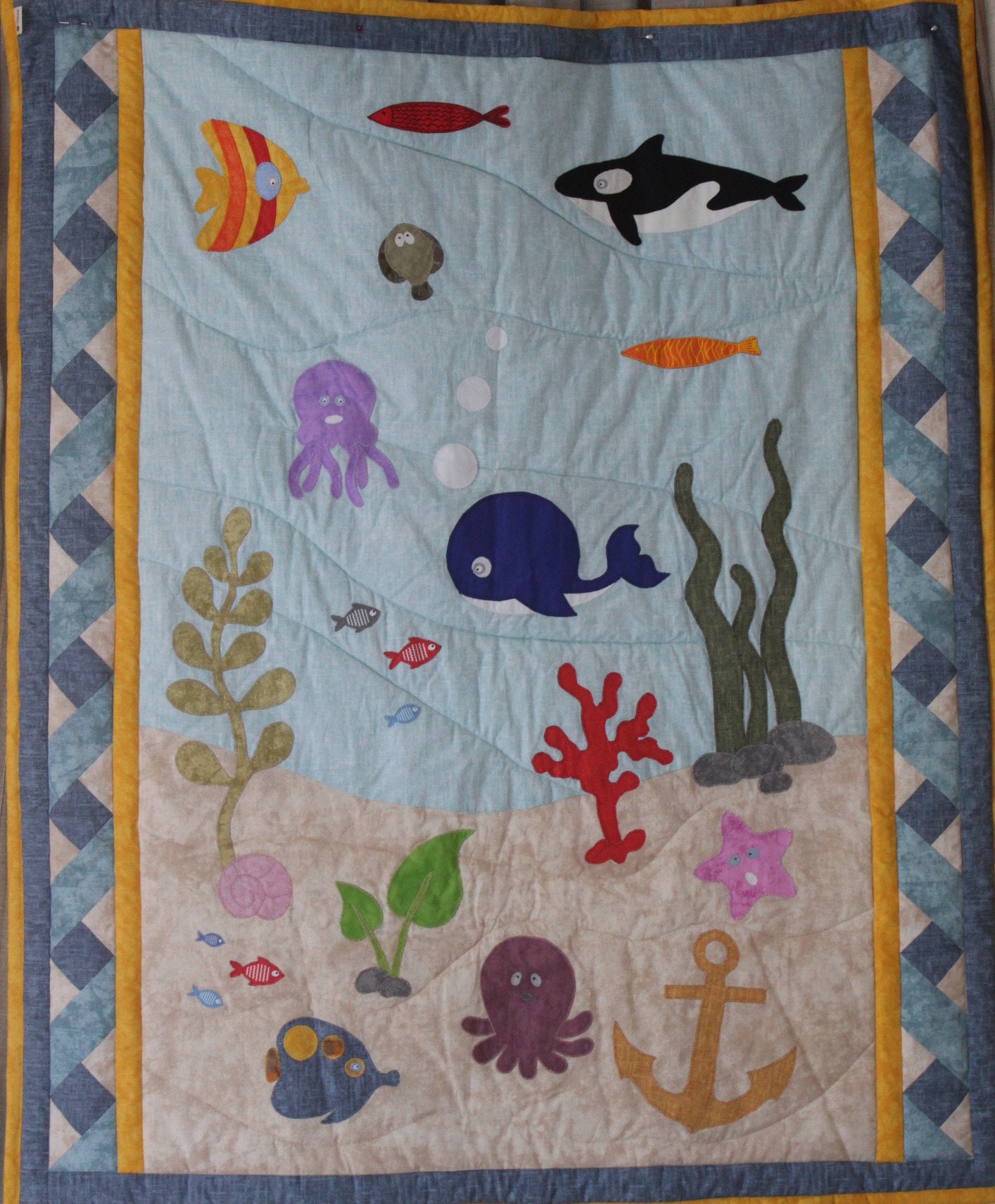 Marine Baby Quilt Blue Quilts Nursery Decor Under the Sea