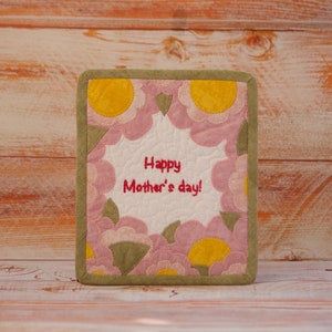 Cartolina in tessuto, Cartolina applicata, Cartolina trapuntata, Biglietto di auguri, Cartolina per la festa della mamma, Custodia per regalo, Arte tessile, Cartolina fatta a mano