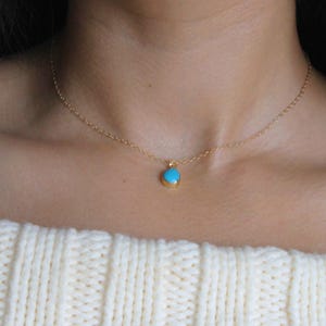 Dainty Turquoise Teardrop Necklace |Genuine Turquoise Necklace | Gold Filled Chain Delicate Necklace For Layering