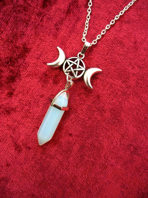Moonstone Point Pendant Pentacle Triple Moon Goddess Silver - Moonstone Triple Moon Pendant Moonstone Point Pendant Pentacle Triple Moon Goddess Silver - Moonstone Triple Moon Pendant
