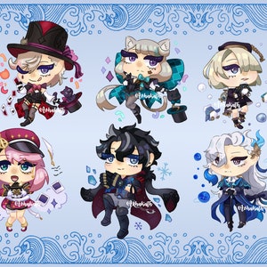 Pegatinas de vinilo de 2,5" de Fontaine / Lyney / Lynette / Freminet / Charlotte / Wriothesley / Neuvillette / Genshin Impact
