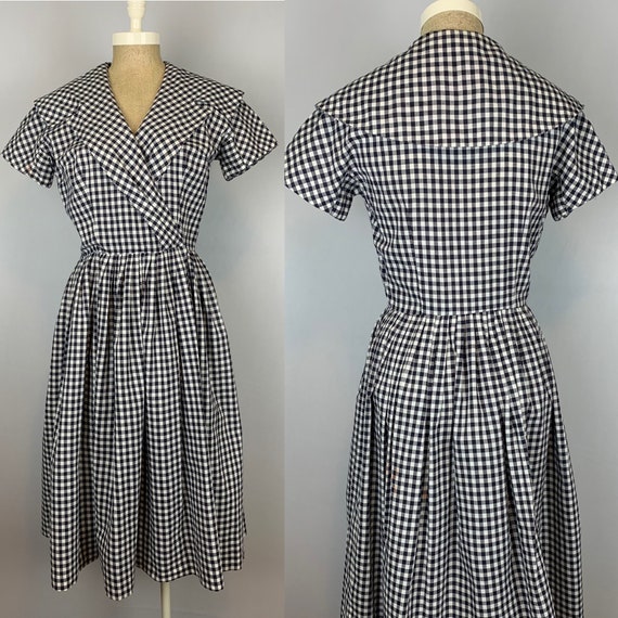 Vintage 50s Black and White Gingham Dress Size Sm… - image 1