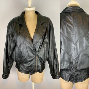 vintage 80's Cropped Black Batwing Zipper Veste en cuir Taille Large Soft Leather Unlimited Jacket