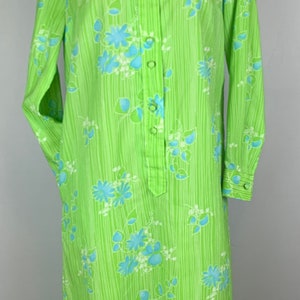 Vintage 60s Lime Green Floral Mod Shift Dress Size Large