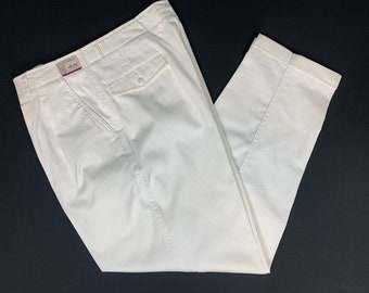 Vintage Liz Claiborne White Cotton Pants: 80s High Rise Tapered Leg, 36 Waist
