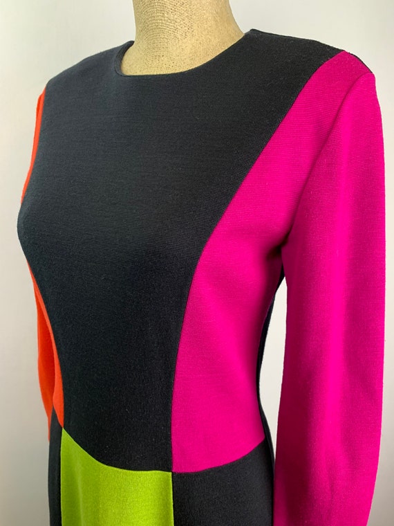 Color Blocked Knit Dress | Vintage 80s | Sheath S… - image 5