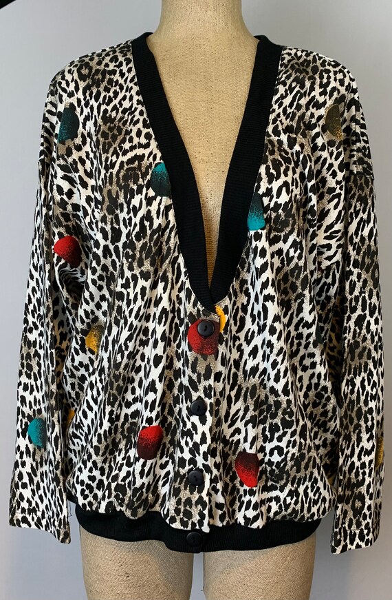 Animal Print Cardigan Sweater | Vintage 80s | Siz… - image 7