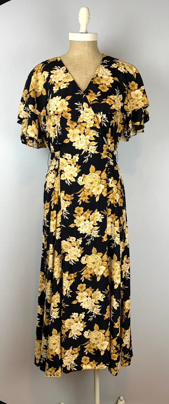 Vintage 90s Floral Rayon Tie Back Dress | Cottage… - image 8