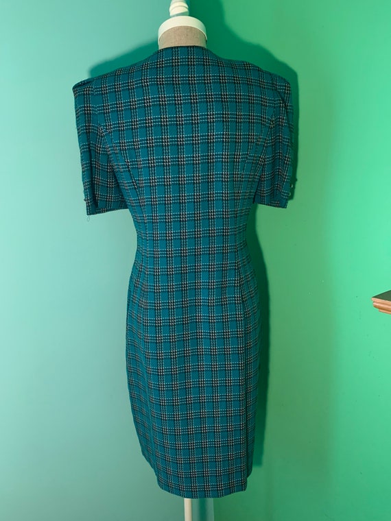 Vintage 80s Teal Checked Leslie Fay Dress - image 5