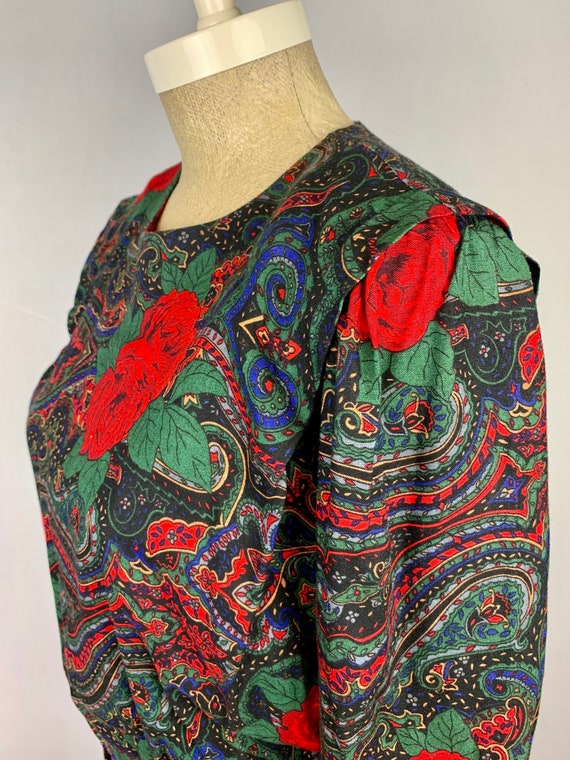 Vintage 80s Red Roses Floral Cottagecore Dress - image 4