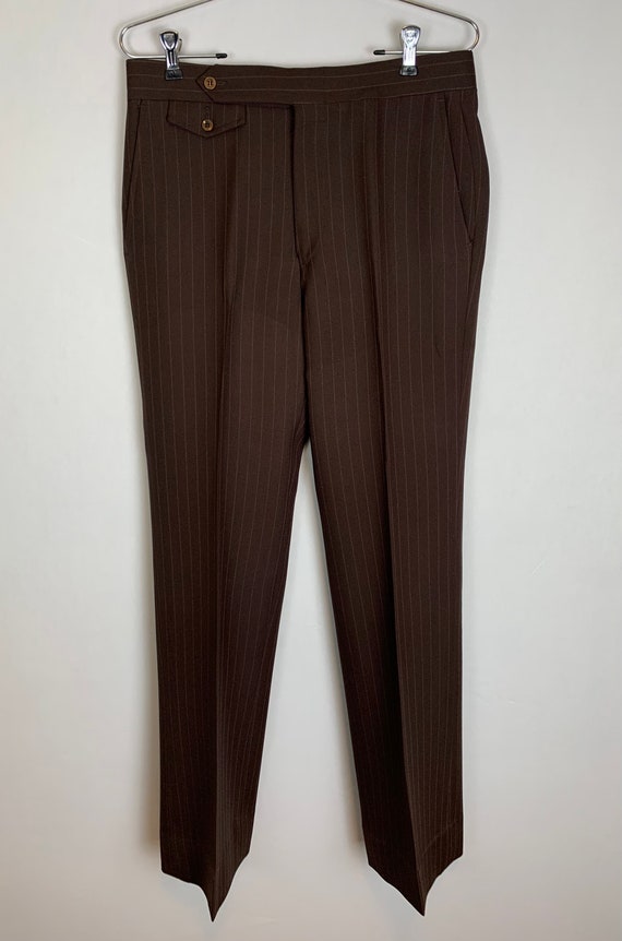 Vintage 70s Brown Pinstripe Polyester Suit 38, 32… - image 7