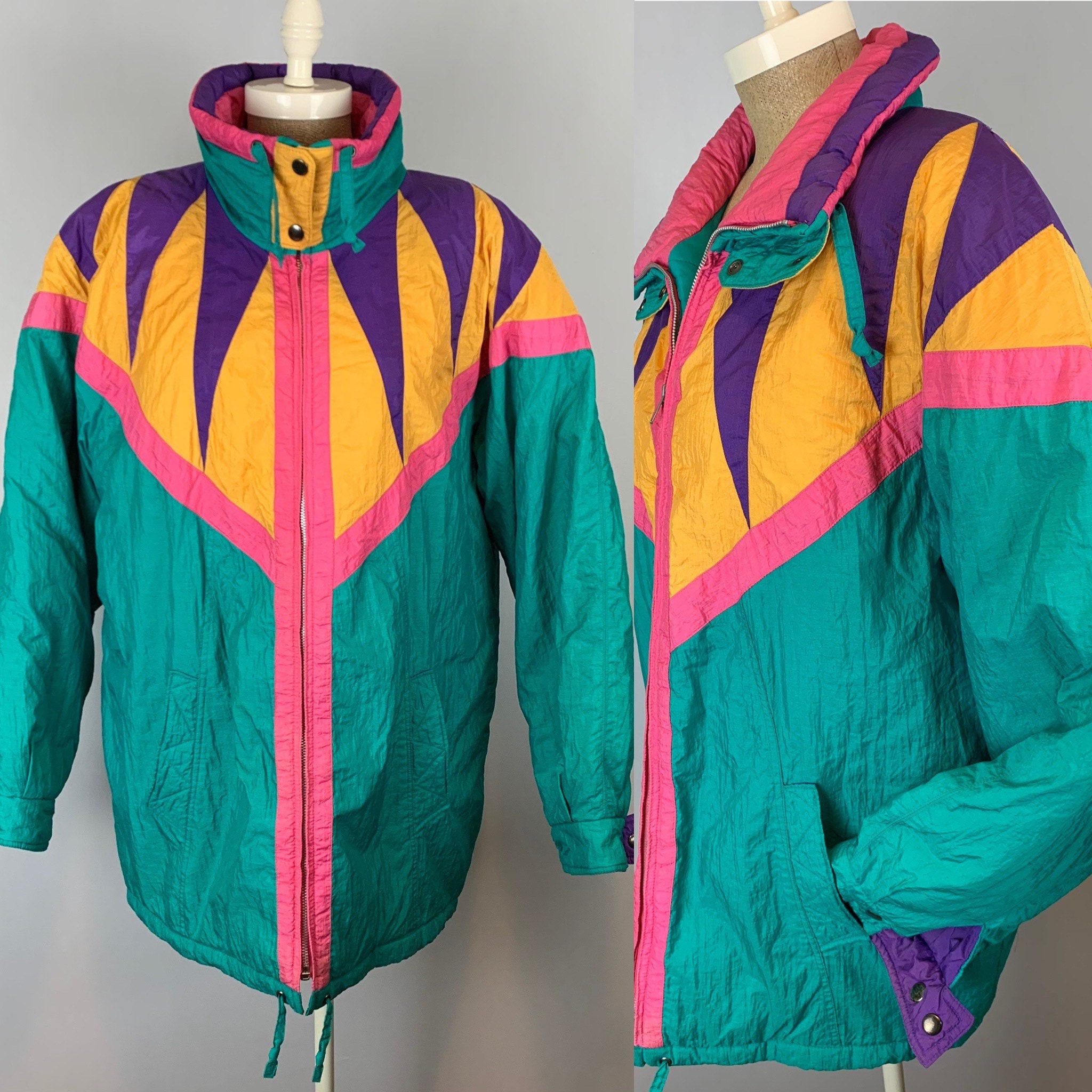 Color Block Puffer Jacket | Vintage 80s New York Girl | Size