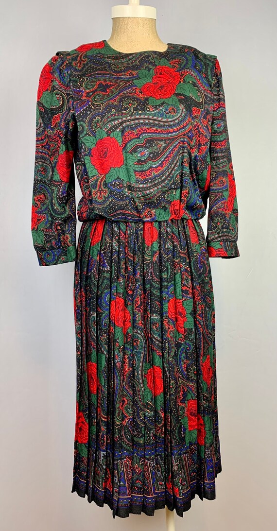 Vintage 80s Red Roses Floral Cottagecore Dress - image 2