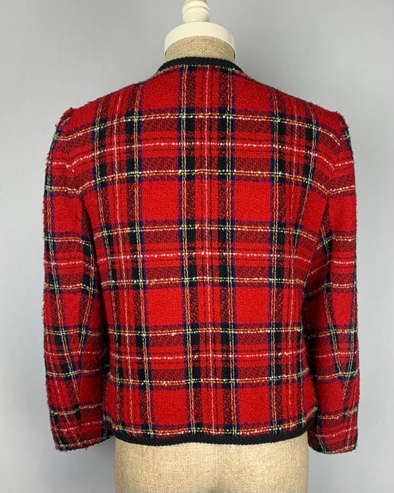 Vintage 80s 90s Red Plaid Blazer Cropped Jacket S… - image 7