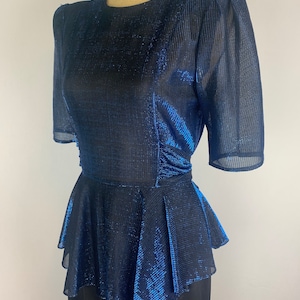 Vintage 70’s Disco Dress, Blue Lurex and Black Polyester Size Small