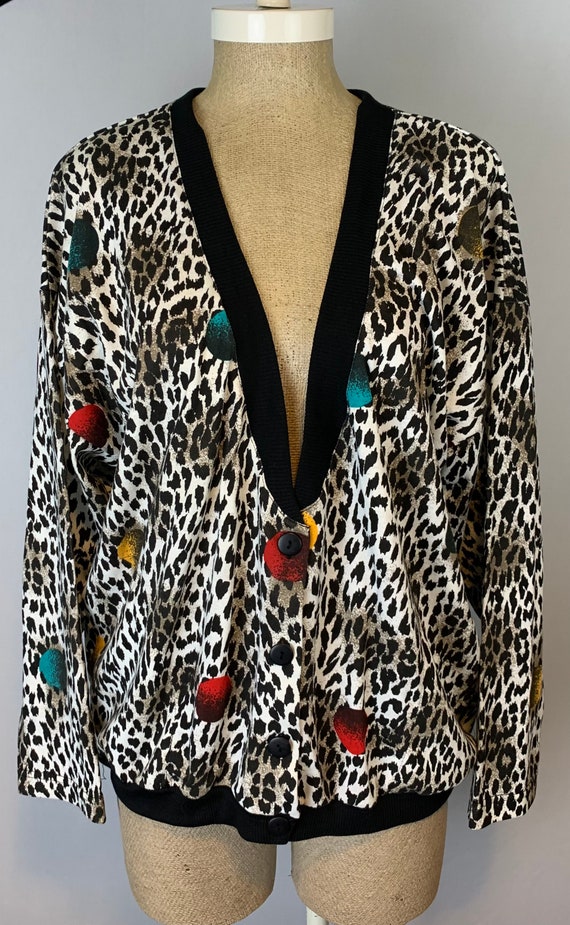 Animal Print Cardigan Sweater | Vintage 80s | Siz… - image 8